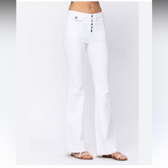 Judy Blue Denim - NWT Judy Blue White Button Fly Patch Pocket Flared Jeans size 1/25
